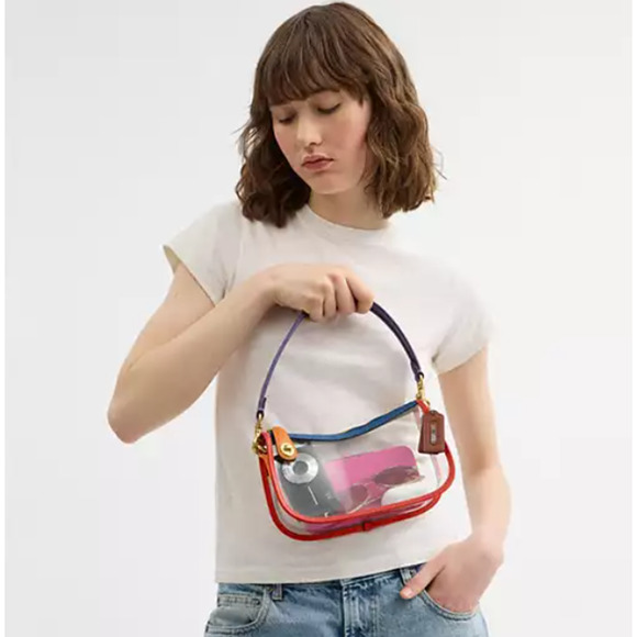 Coach Stadium Swinger Bag Shoulder/Crossbody In Clear PVC & Leather/Rainbow NWT - Picture 8 of 11